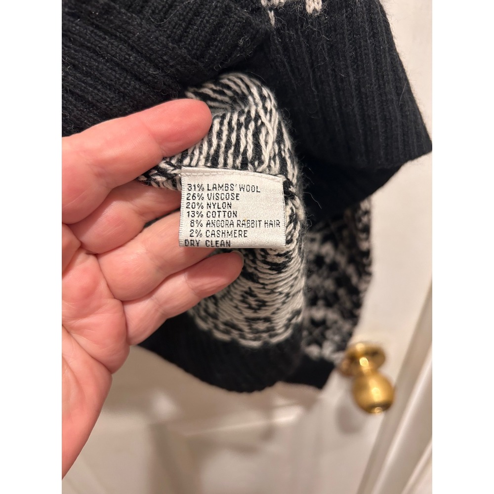 Talbots XL Black White Fair Isle Lambswool Angora Cashmere Cardigan Sweater - Picture 7 of 7
